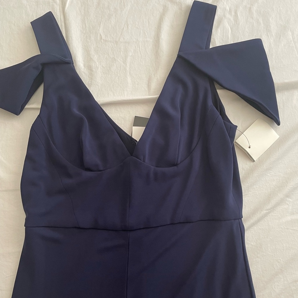 ABS by Allen Schwartz Navy Triangle Sleeve Deep V-Neck Gown - Picture 9 of 16
